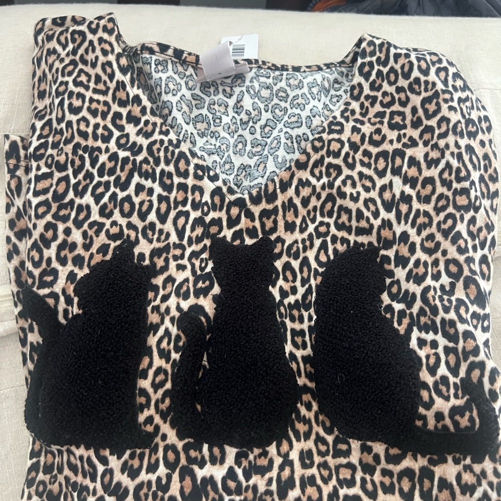 Leopard Print Top with Black Cat Design